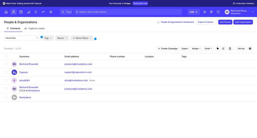Capsule
			 export organization management data display dropdown filters menu table campaign creation ui page example