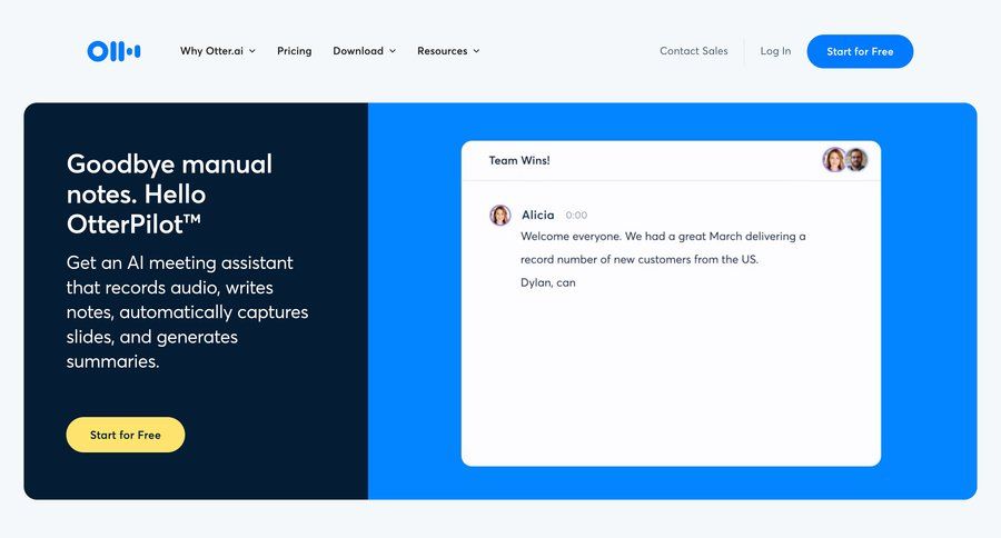 Otter
			 virtual assistant call transcript chrome extension homepage home page tips voice meeting transcript ui page example