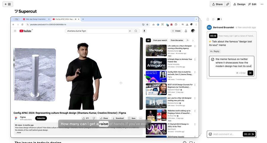 Supercut
			 design video player content hierarchy sidebar menu download comment mode ui page example