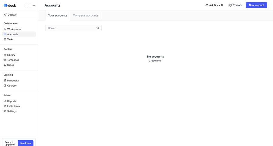 Dock
			 sidebar navigation search bar b2b saas ui page example