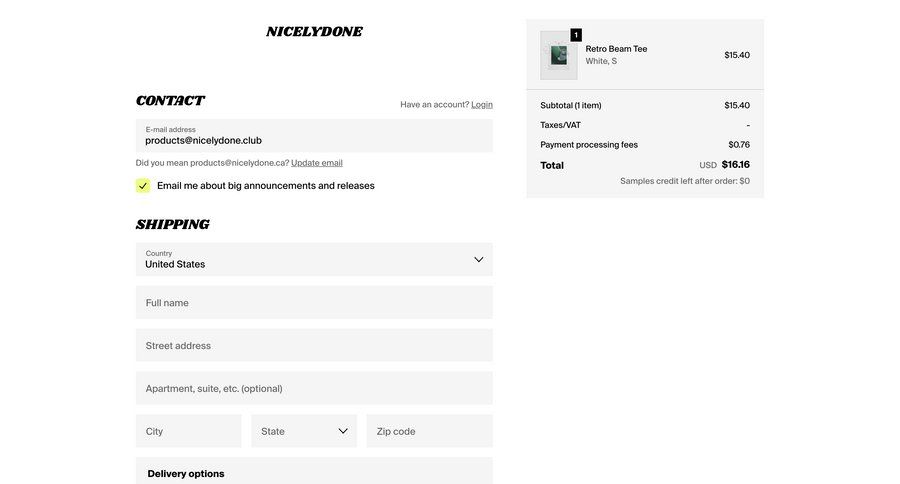 Fourthwall
			 e-commerce form checkout screen payment processing ui page example