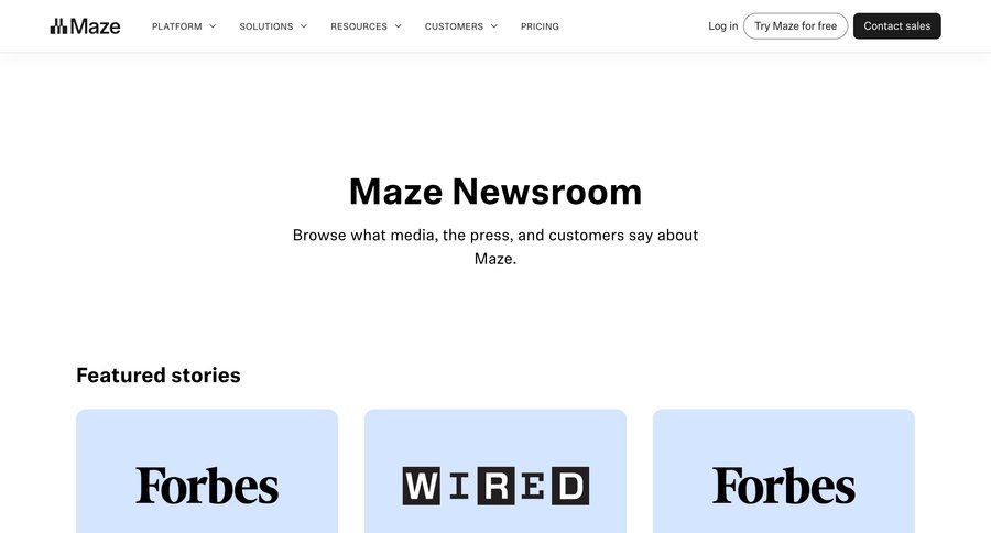 Maze
			news press blog b2b saas ui page example