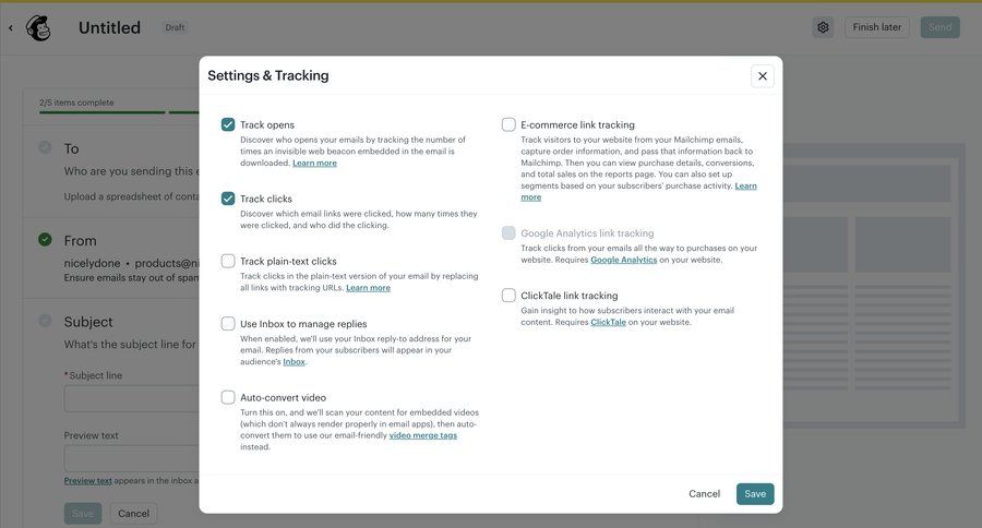 Mailchimp
				settings ui page example