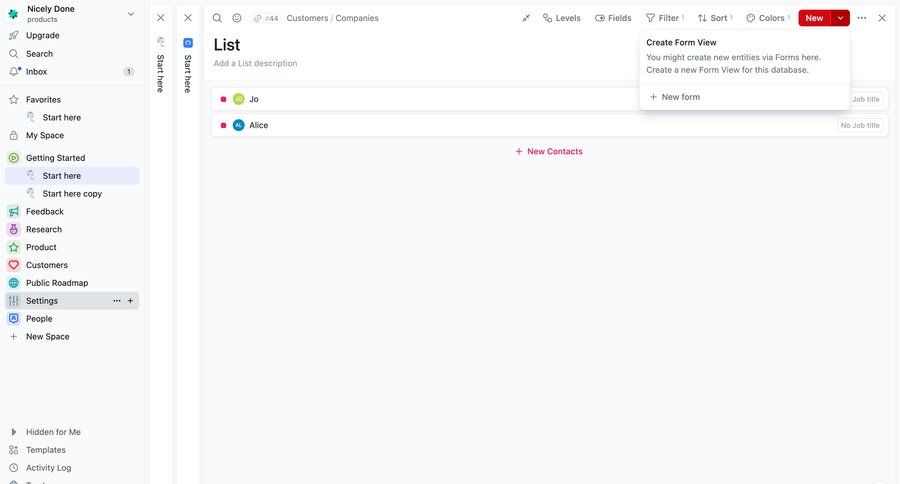 Fibery
			 modal screen data management sidebar navigation data entry upgrade modal dropdown filters sidebar lists menu modern database management ui page example