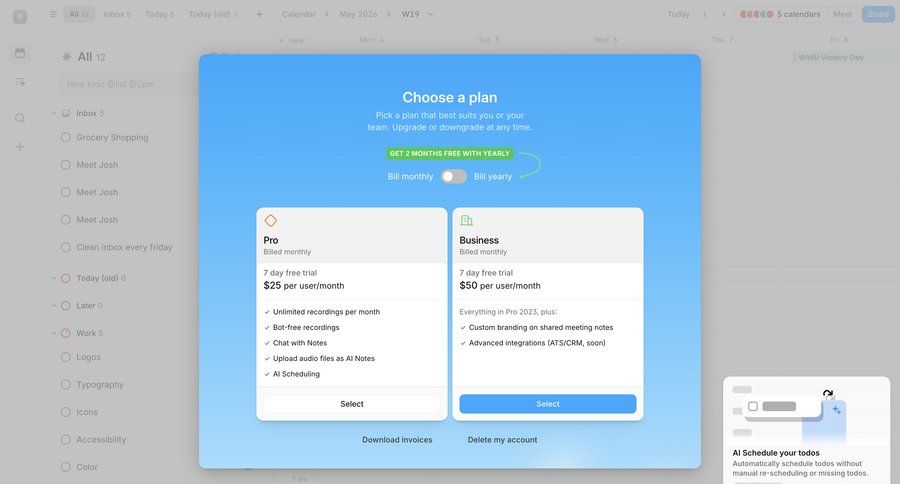 Amie
			plans & pricing (in app) modal & popover delete account upgrade your account billing saas pricing upgrade modal ui page example