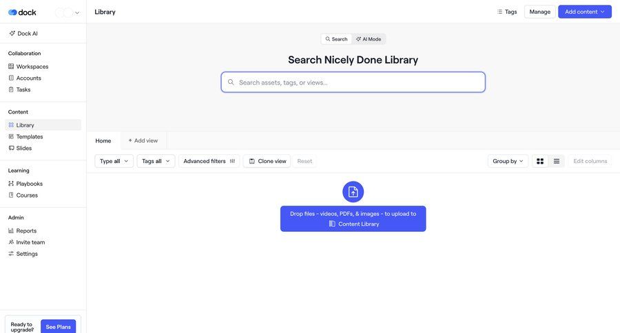 Dock
			settings empty state list upload content file upload ui page example