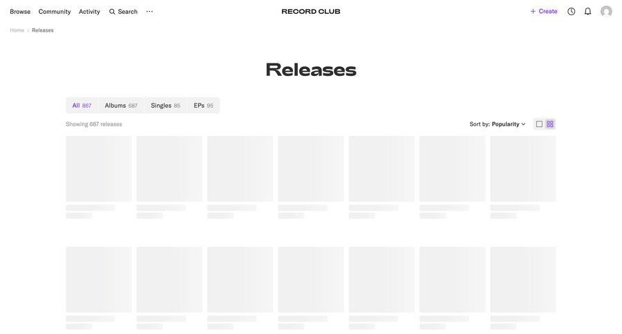 Record club
			 grid lists filter options progress loading loader controls search menu ui page example