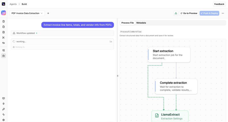 Llamaindex
			 conversational ui workflow editor ui page example