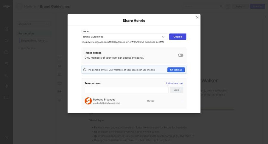 Lingo
			 collaboration design share modal access control minimalist design sharing ui page example