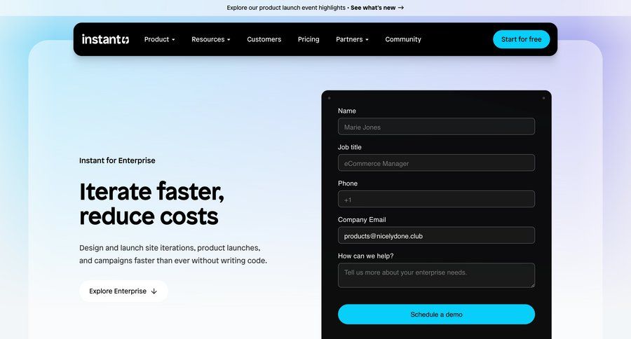 Instant
			 coming soon color theme version history enterprise enterprise settings customer support chat ui page example