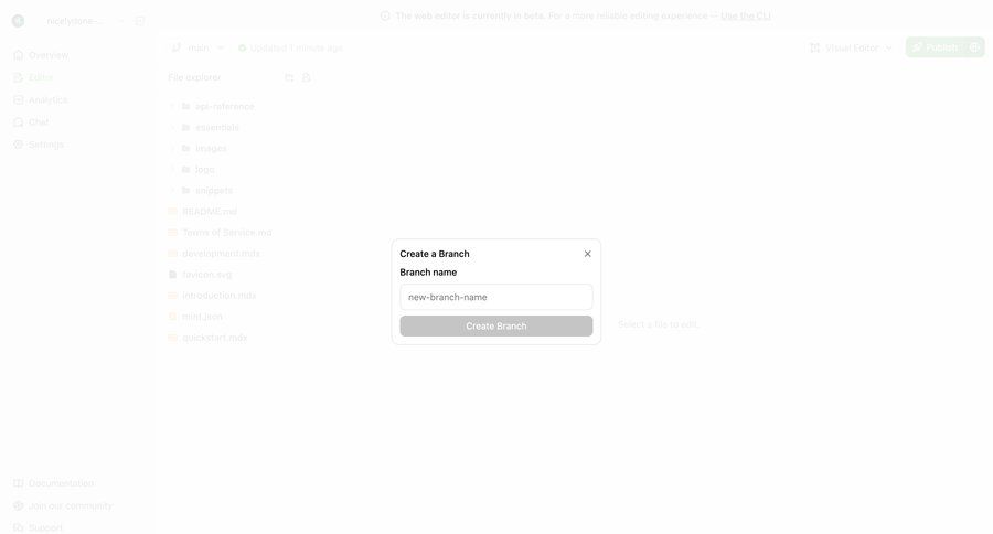 Mintlify
			 modal screen content management form editor file management modal interaction version control ui page example