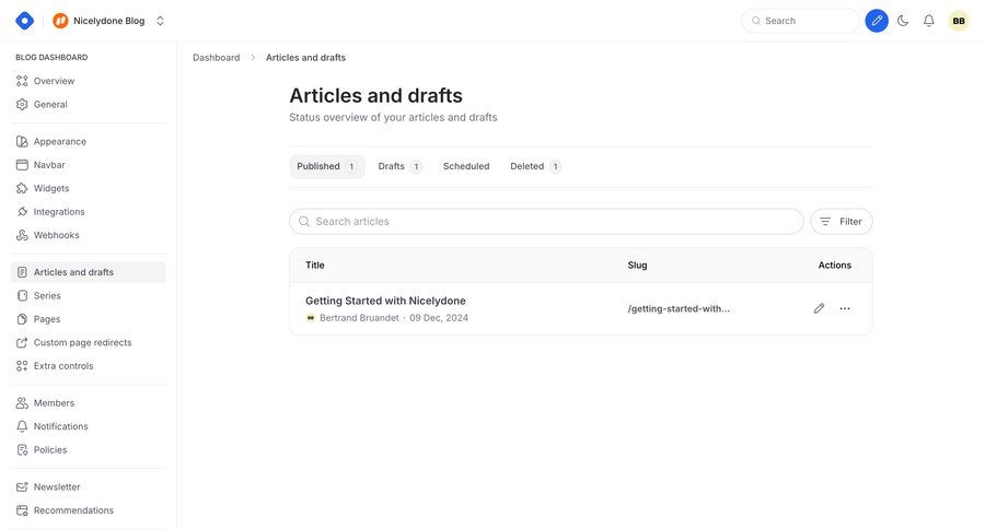 Hashnode
			 content management dashboard sidebar navigation table headers blog management dropdown filters features management sidebar table version control ui page example