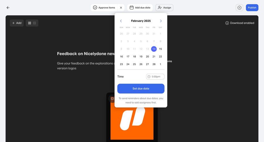 WeTransfer
			 task management collaboration task completion date picker time picker file picker ui page example