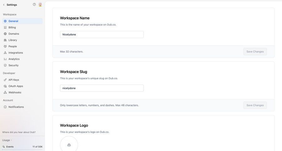 Dub
			 configuration settings form workspace settings workspace management file upload sidebar modern edit mode ui page example