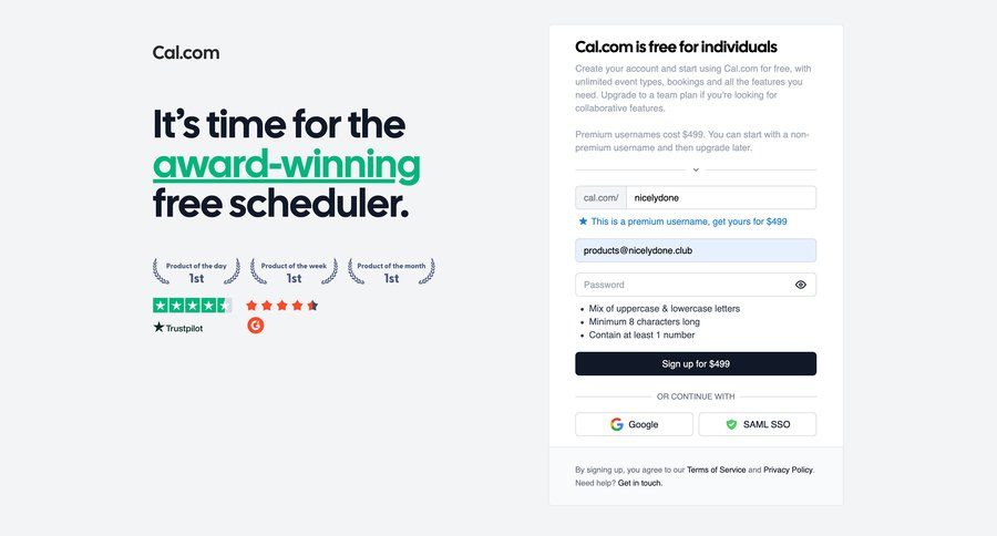 Cal.com
				signup page example