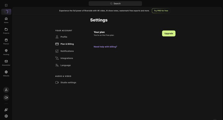 Riverside
			 account settings subscription management ui page example