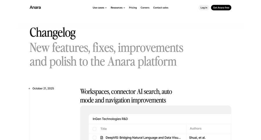 Anara
				changelog ui page example