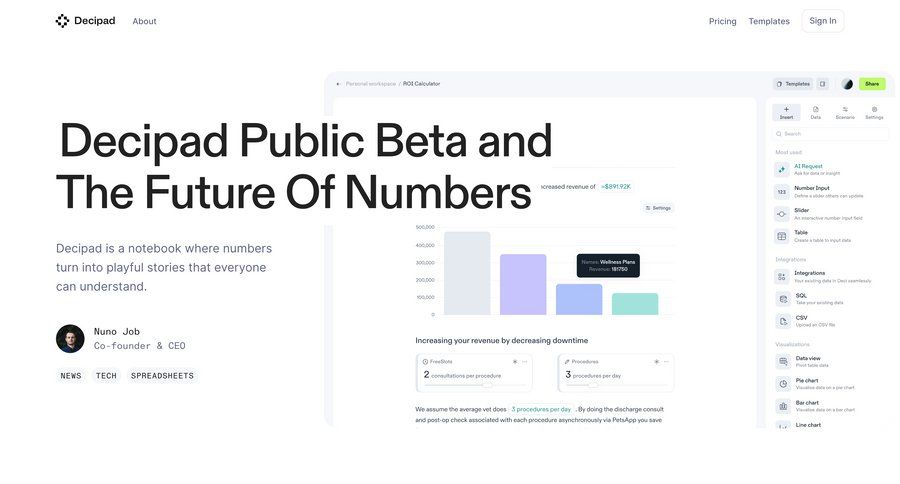 Decipad
			 scenario editor editorial blog post news article article feature article blog templates pricing calculator ui page example