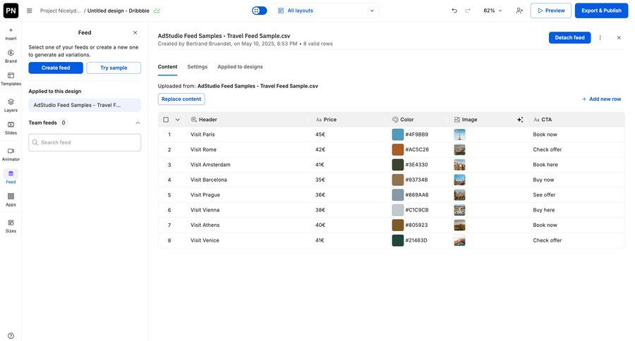 Creatopy
			 data management content management grid design import data data import table ui page example