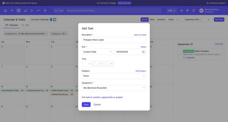 Capsule
			 task management form calendar screen date picker time picker ui page example