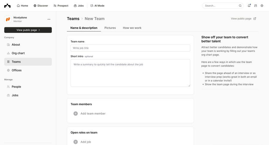 The org
			 grid form team creation sidebar create ui page example