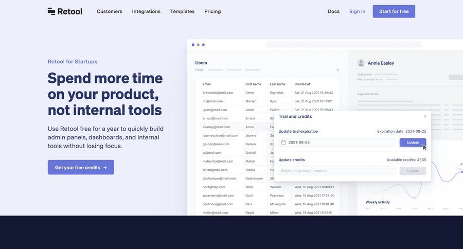 Retool
				startup & non-profit program ui page example