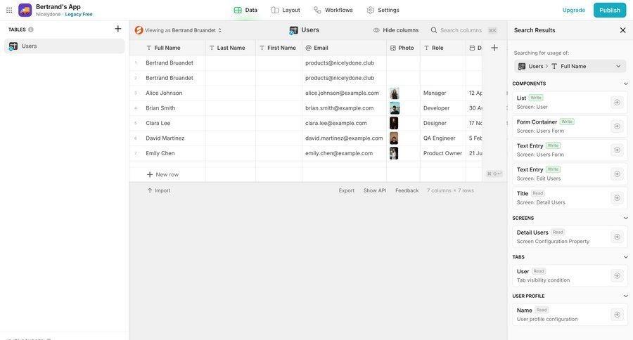 Glide
			 data management export import data table search results ui page example