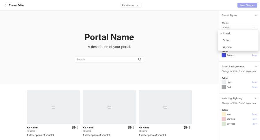Lingo
			 configuration grid full-screen layout save changes color palette ui page example