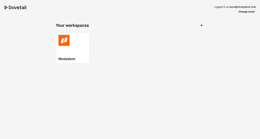 Dovetail
			 project management account management onboarding workspace management user account workspace creation card layout ui page example
