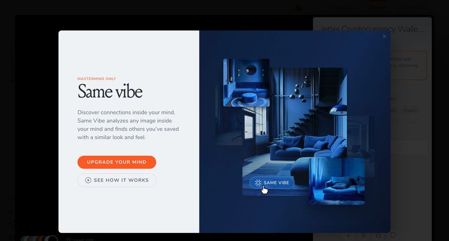 Mymind
			 artificial intelligence content recommendation content discovery call to action mobile features ui page example