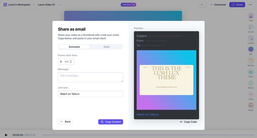 Tella
			 form share modal content sharing modern sharing email marketing ui page example
