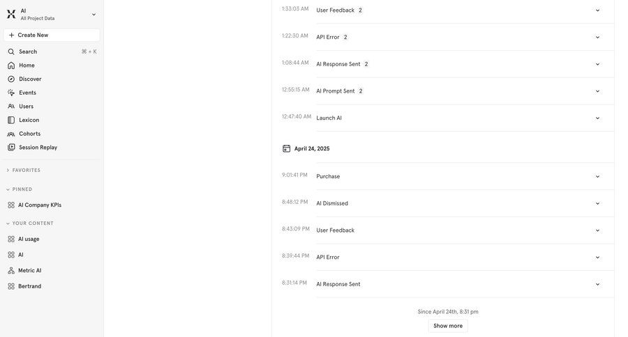 Mixpanel
			 user profile audit log ui page example