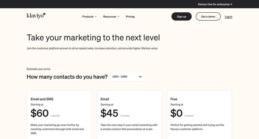Klaviyo
			 free tier buy credits service plans pricing plans subscription plans price payment options pricing packages ui page example