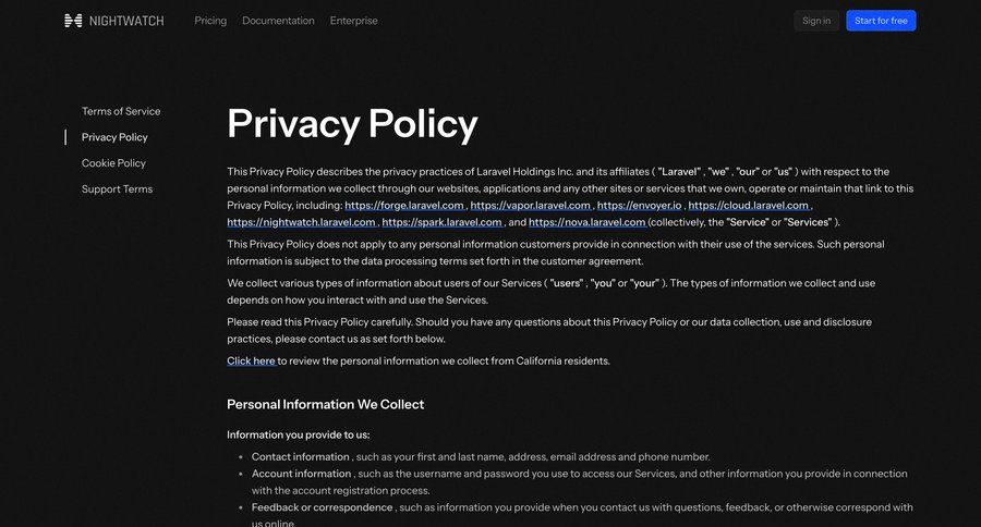 Nightwatch
				privacy policy ui page example