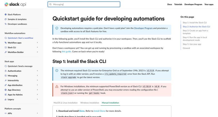 Slack
			developers section guide documentation guide doc ui page example