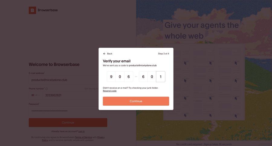 Browserbase
			 email verification ui page example