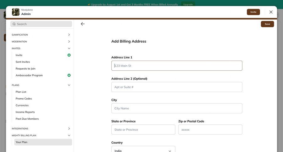 Mighty
			 settings account management onboarding form account setup account settings subscription management ui page example