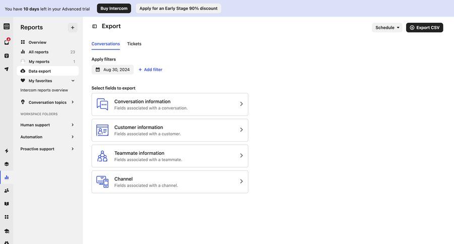 Intercom
			 data management sidebar navigation data export exporting data data analysis filters dropdown dropdown filters sidebar search filters sorting filters date filter advanced search contextual help search menu analytics ui page example