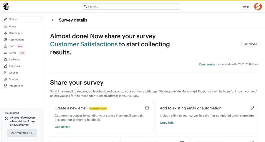 Mailchimp
			 feedback collection marketing automation ui page example