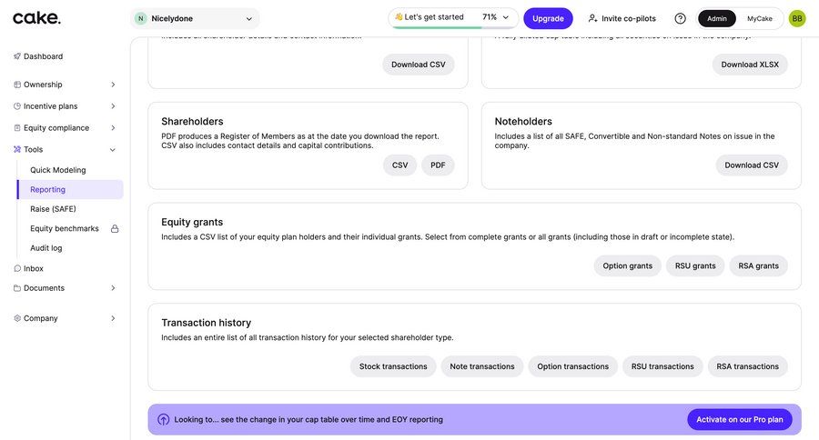 Cake
			 data export transaction history ui page example