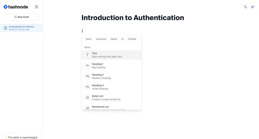 Hashnode
			 content management editor content blocks wysiwyg sidebar markdown editor ui page example