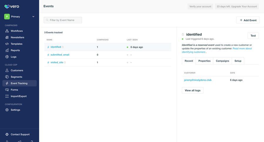 Vero
			 data management sidebar navigation data analysis marketing automation three-column grid sidebar table crm dashboard analytics ui page example