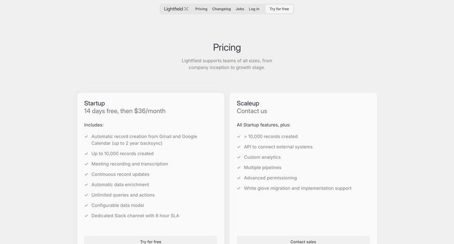 Lightfield
				plans & pricing ui page example