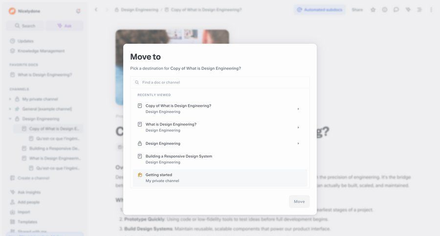 Slite
			 collaboration document management knowledge base file organization trial banner ui page example