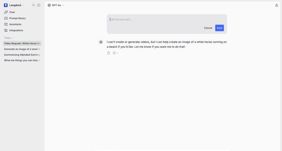 Langdock
			 modal screen artificial intelligence modal interaction save changes sidebar chat chat interface ui page example