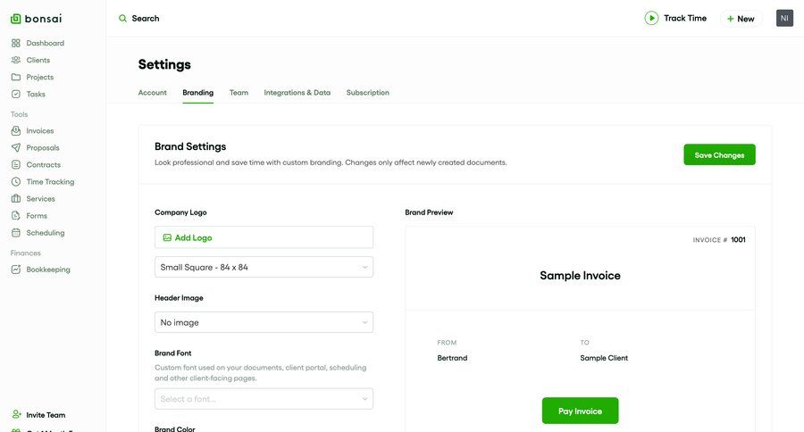 Bonsai
			 settings sidebar navigation form account setup preview panel save changes audit log sidebar remote contractor management ui page example