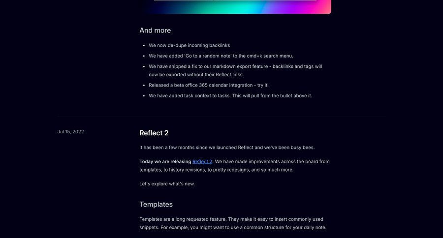 Reflect
			 billing history press release changelog update keyboard shortcuts quick actions pagination inline edit real-time editing offline mode markdown editor rich text option menu search menu command k ui page example
