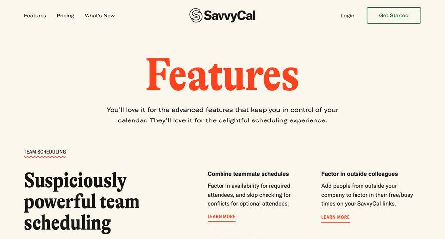 SavvyCal
			 payment method features management chrome extension features timezone selector affiliate program ui page example