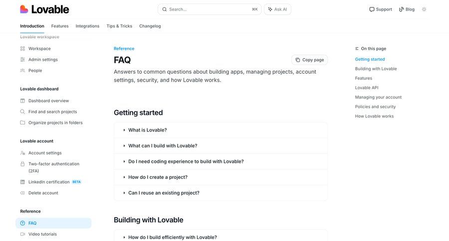 Lovable
			 knowledge base ui page example