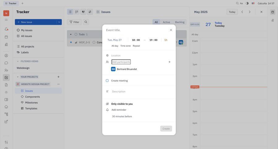 Huly
			 task management collaboration team collaboration sidebar navigation project management grid calendar screen sidebar ui page example